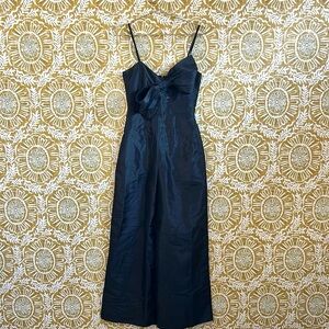 NWT HUTCH Anthropologie Solana Black Satin Oversized Bow Wide Leg Jumpsuit Sz 0